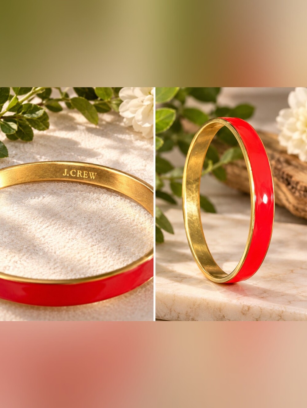 J.Crew Red Enamel Gold-Tone Bangle Bracelet